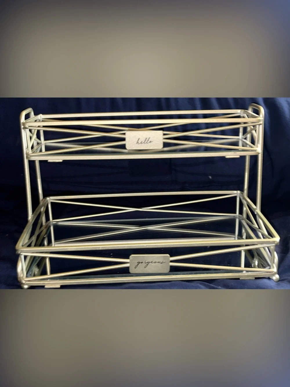 Gold Metal Accent Tray with 'hello' and 'gorgeous' Plaques - Home Accents